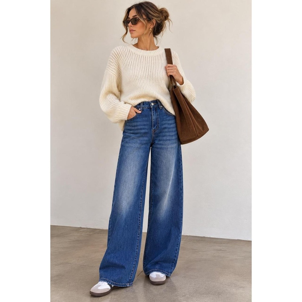 Edikted Dark Wash Wide Leg Jeans High Rise Baggy Y2K Denim XS NWT